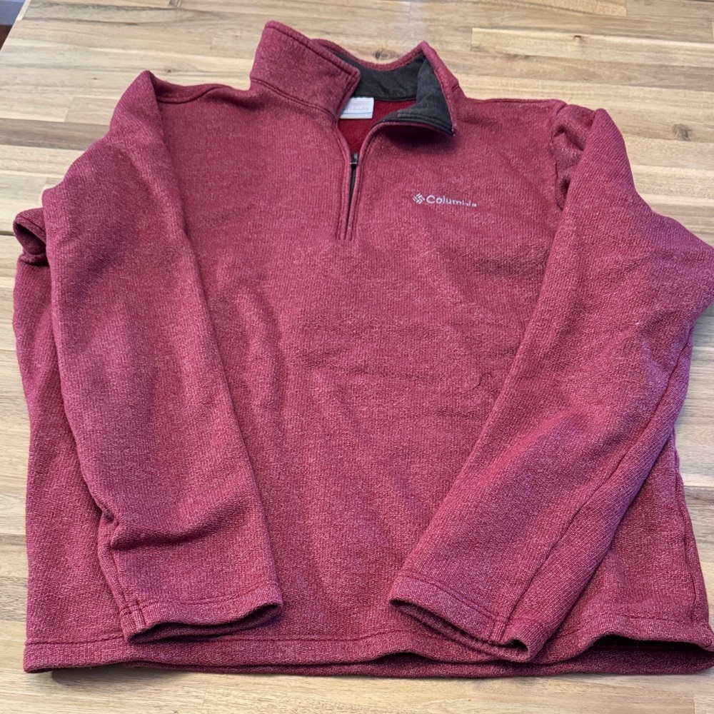 Columbia Men’s Burgundy and Charcoal Quarter-Zip Pullover - Size L